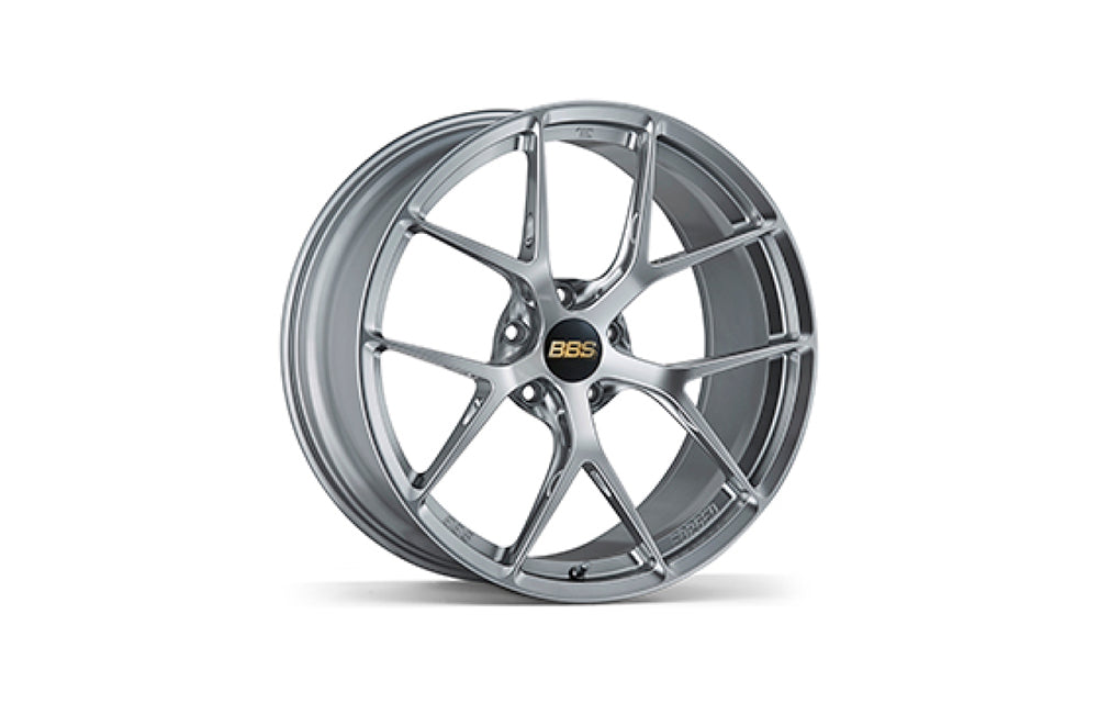 BBS FI-R monoblock forged wheel for Porsche in Diamond Silver finish on white background.