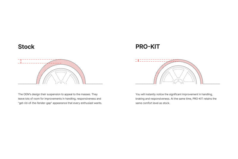 Illustration of comparing stock ride height and with Eibach Pro-Kit lowering springs.
