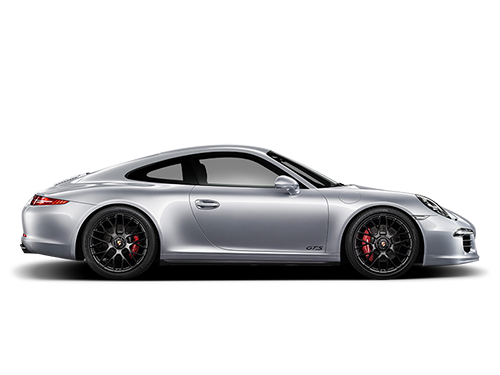 Side profile view of silver Porsche 991 911 GTS.