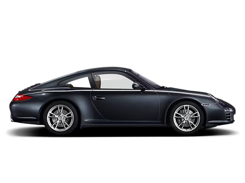 Side profile view of dark gray Porsche 997 911 Carrera.