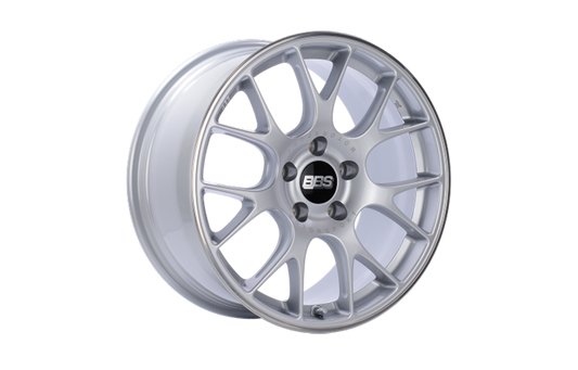 BBS CH-R flow-formed wheel in Brilliant Silver for Porsche fitment on transparent background.