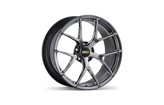 BBS FI-R monoblock forged wheel for Porsche in Diamond Black finish on white background.