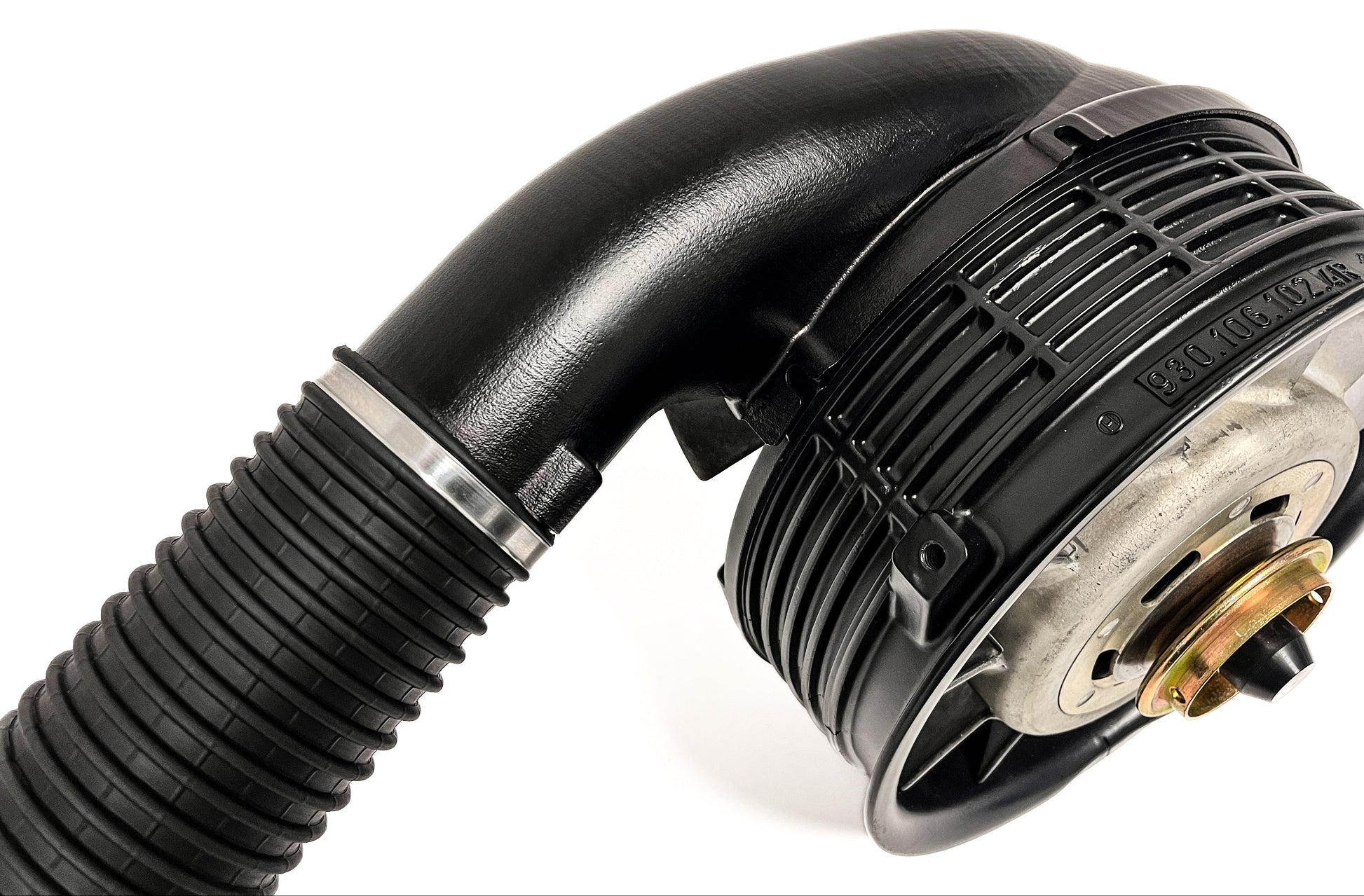 top view of DTW Triebwerk heater fan for Porsche 964 RS and 993 RS heater duct replacement on white background.