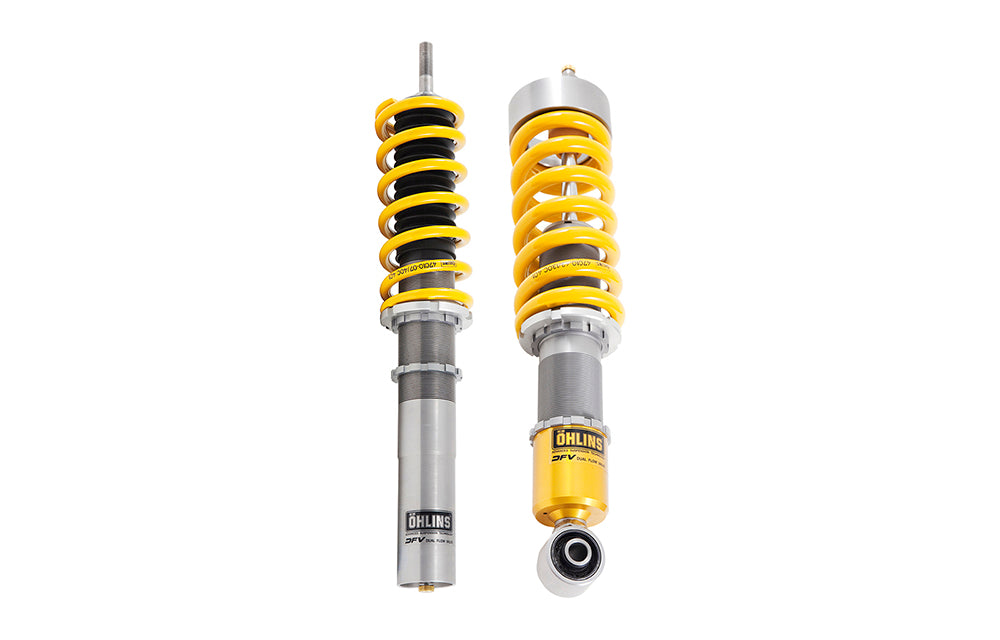 Pair of Ohlins Road and Track coilovers on white background.