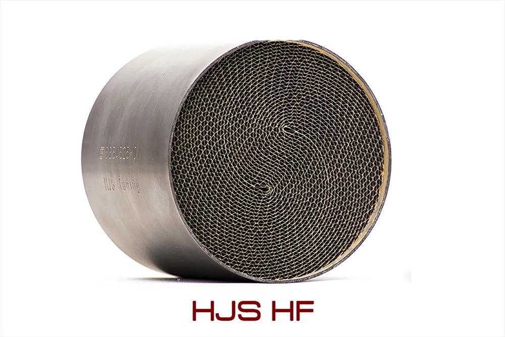 close up Soul performance sport catalytic converter high-flow cell for Porsche on a white background.