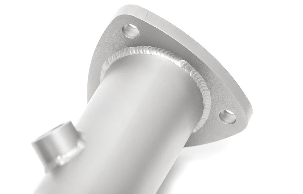 Close up of Soul performance sport catalytic converter for Porsche on a white background.