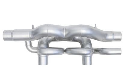 Overhead view of Soul Performance X-Pipe exhaust for Porsche 991.2 on a white background.