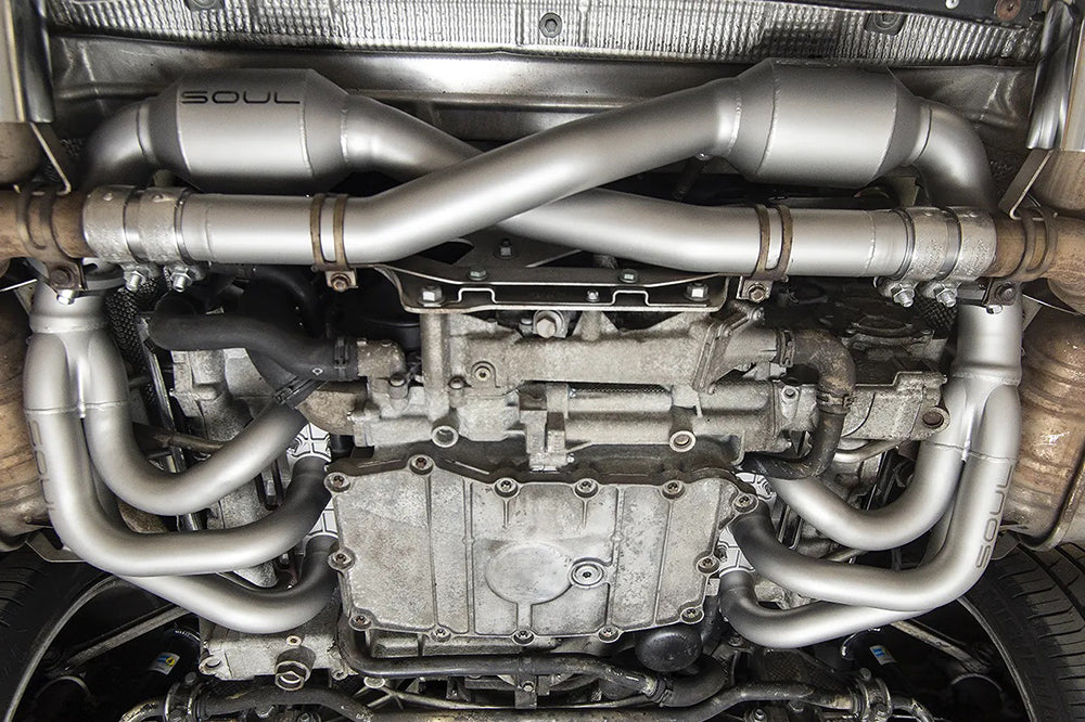Soul performance competition headers and exhaust installed on Porsche.
