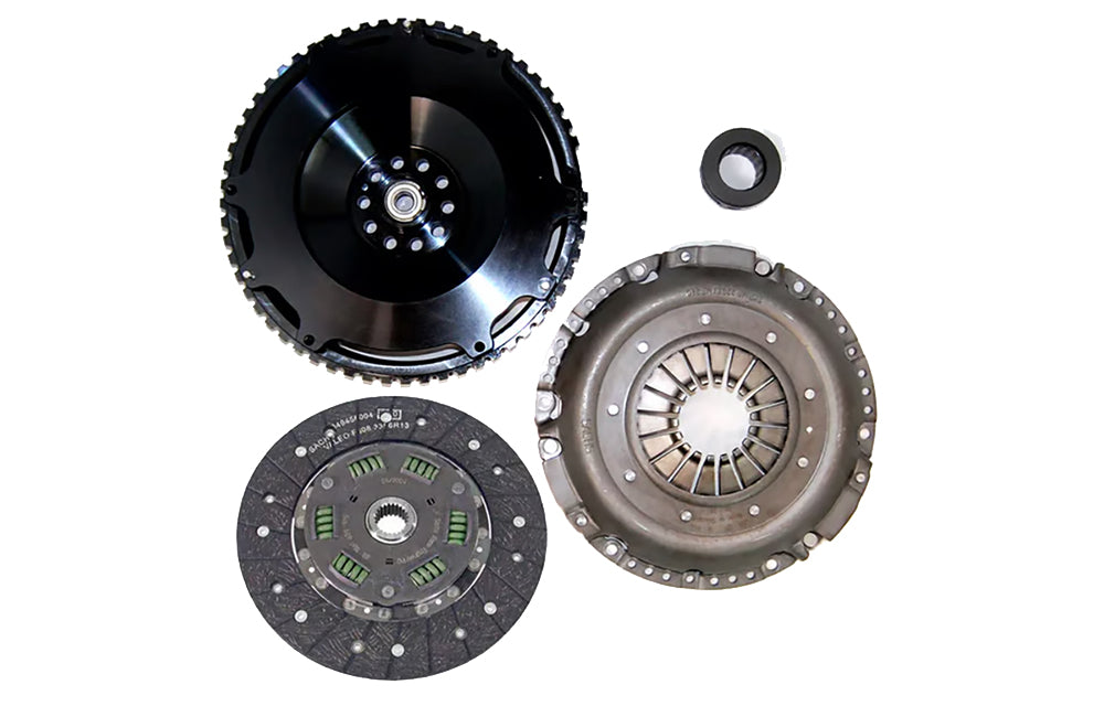 SharkWerks clutch disc and flywheel components on a white background.