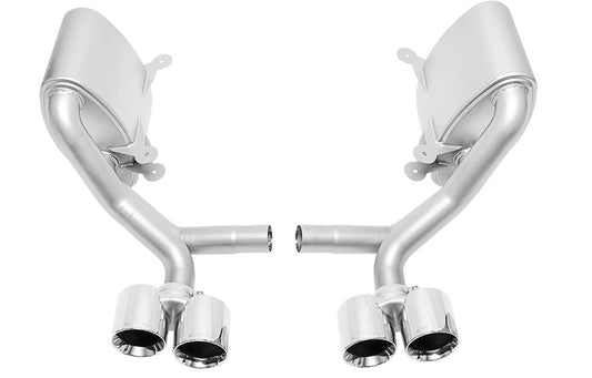 Soul performance sport side mufflers with polished tips for Porsche on a white background.