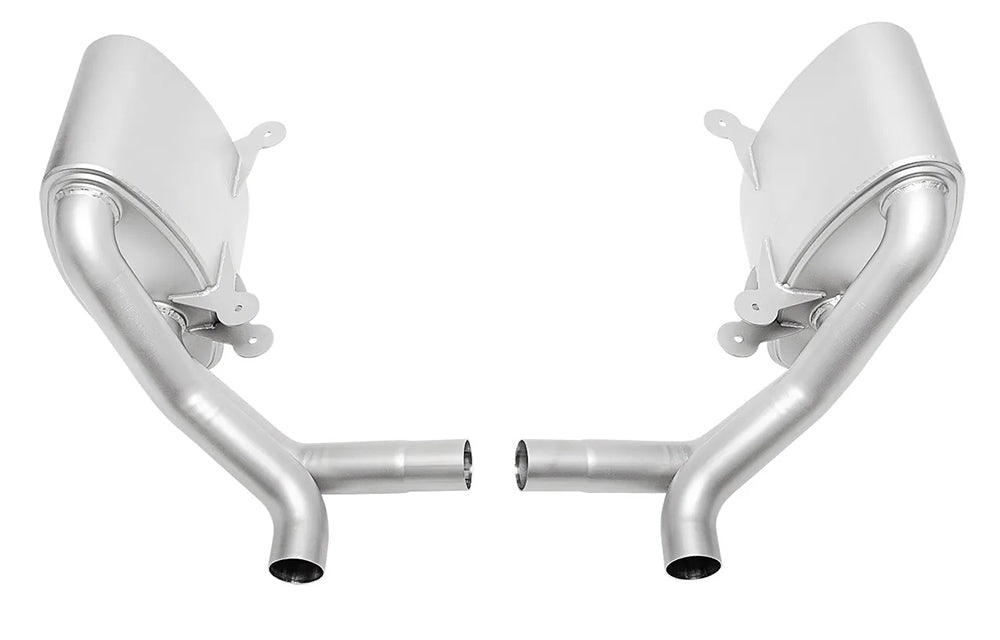 Soul performance sport side mufflers for Porsche on a white background.