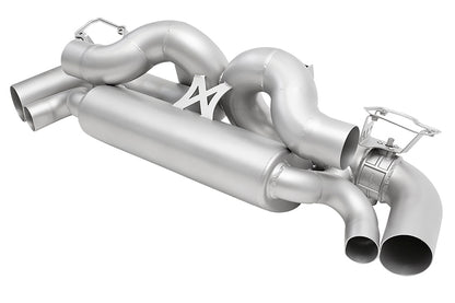 angled view of Soul valved exhaust system for porsche 911 992 carrera on white background.