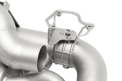 close up of Soul valved exhaust system for porsche 911 992 carrera on white background.