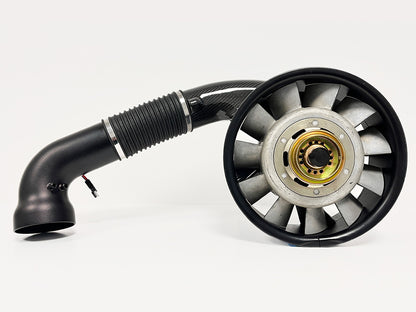 Triebwerk DTW fan heater for Porsche 964 RS and 993 RS heater duct upgrade on white background.