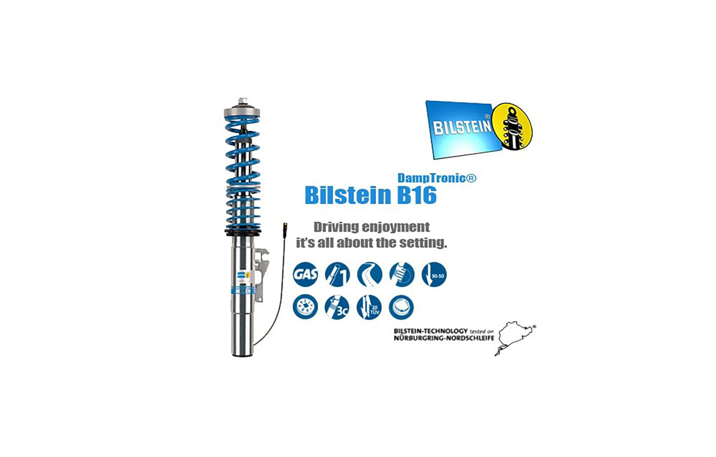 Bilstein B16 damptronic coilover system for Porsche 911 with logo and text on a white background