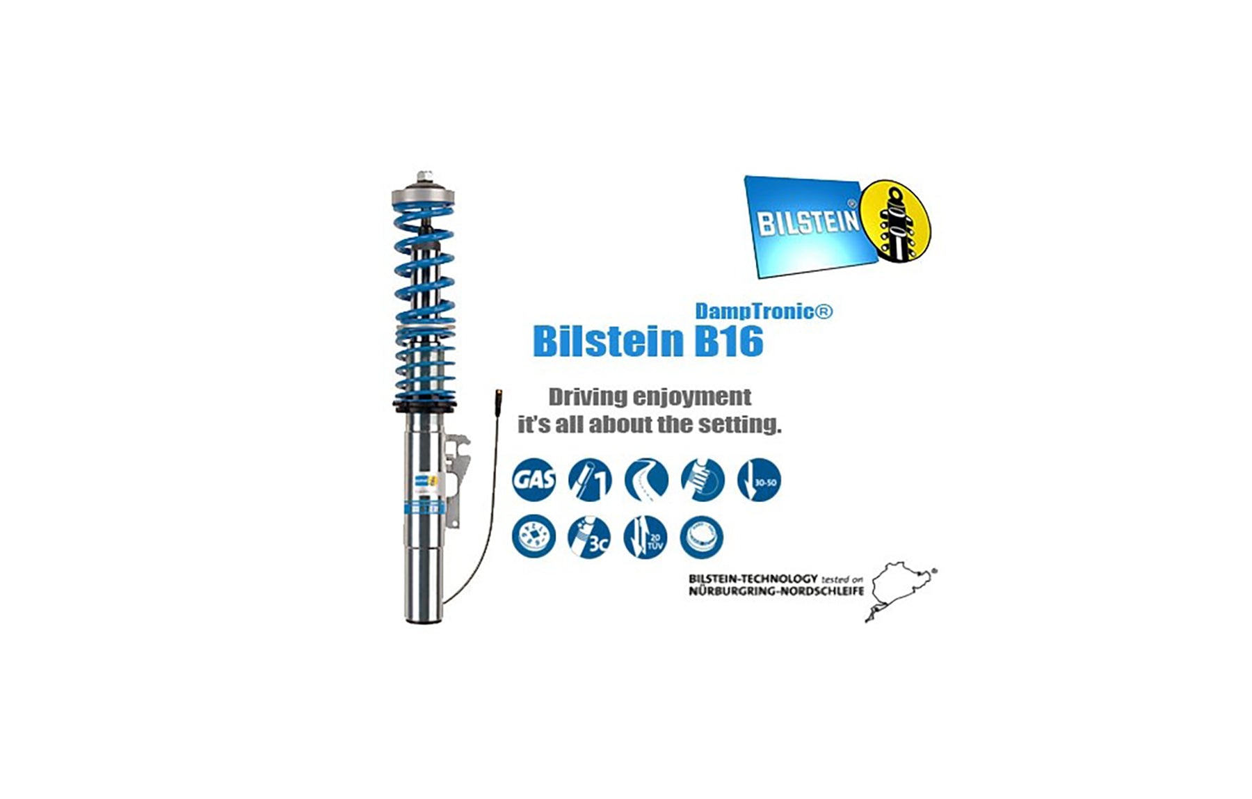 Bilstein B16 damptronic coilover system for Porsche 911 with logo and text on a white background
