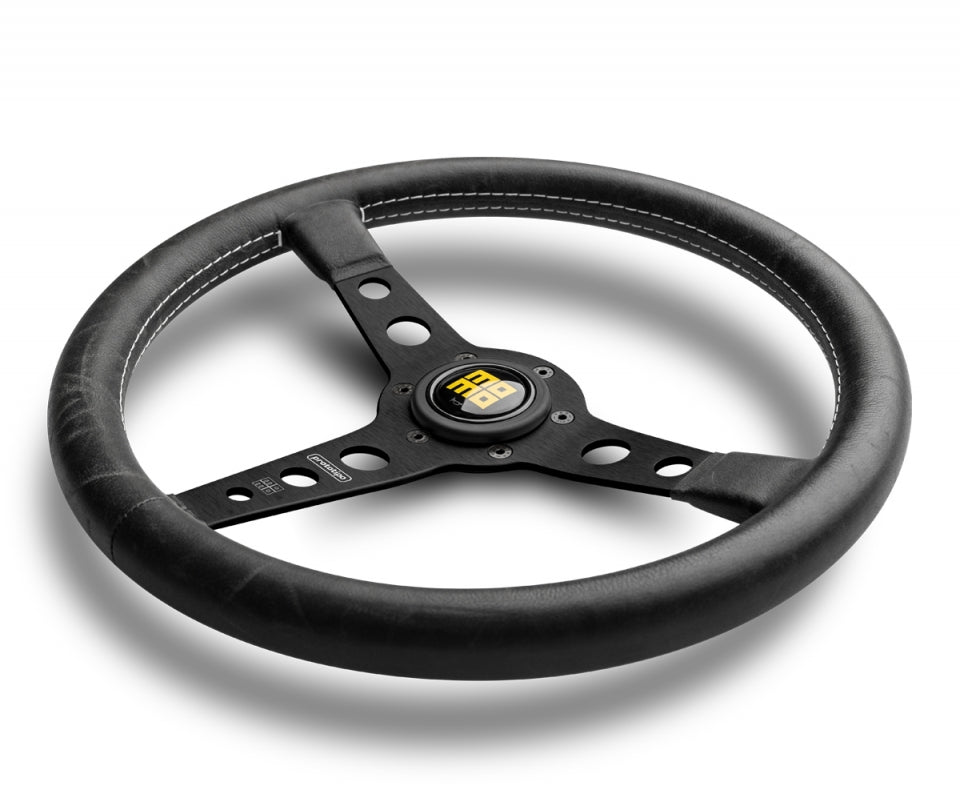 Momo heritage prototipo steering wheel in black in white background.