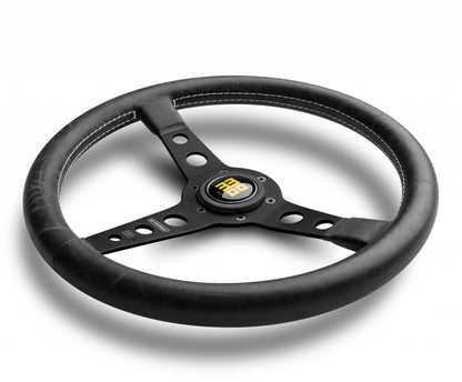 Momo heritage prototipo steering wheel in black in white background.