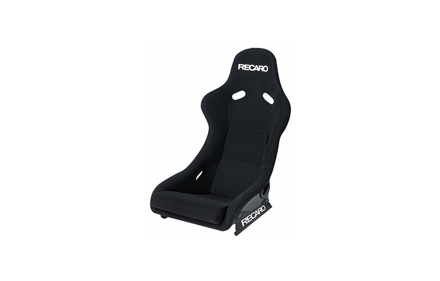 Recaro Pole Position black racing bucket seat with 'Recaro' branding on a white background.
