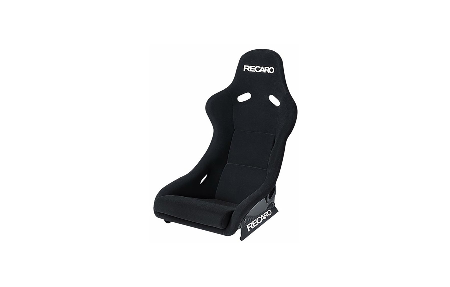 Recaro Pole Position black racing bucket seat with 'Recaro' branding on a white background.