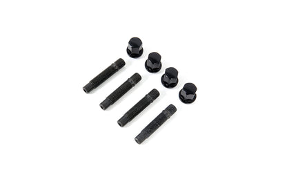 Rennline stud conversion kit with black studs and lug nuts on white background.