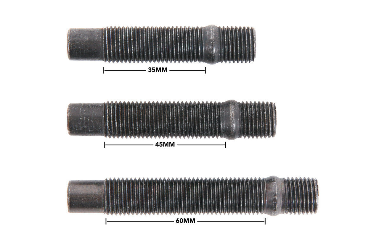 Rennline stud conversion kit black stud lengths with dimensions labeled on a white background.
