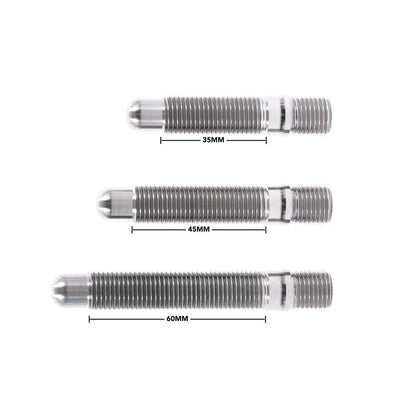 Rennline stud conversion kit silver stud lengths with dimensions labeled on a white background.